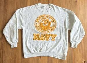 Vintage Tee Jays United States Navy White Sweatshirt Large Military Crewneck